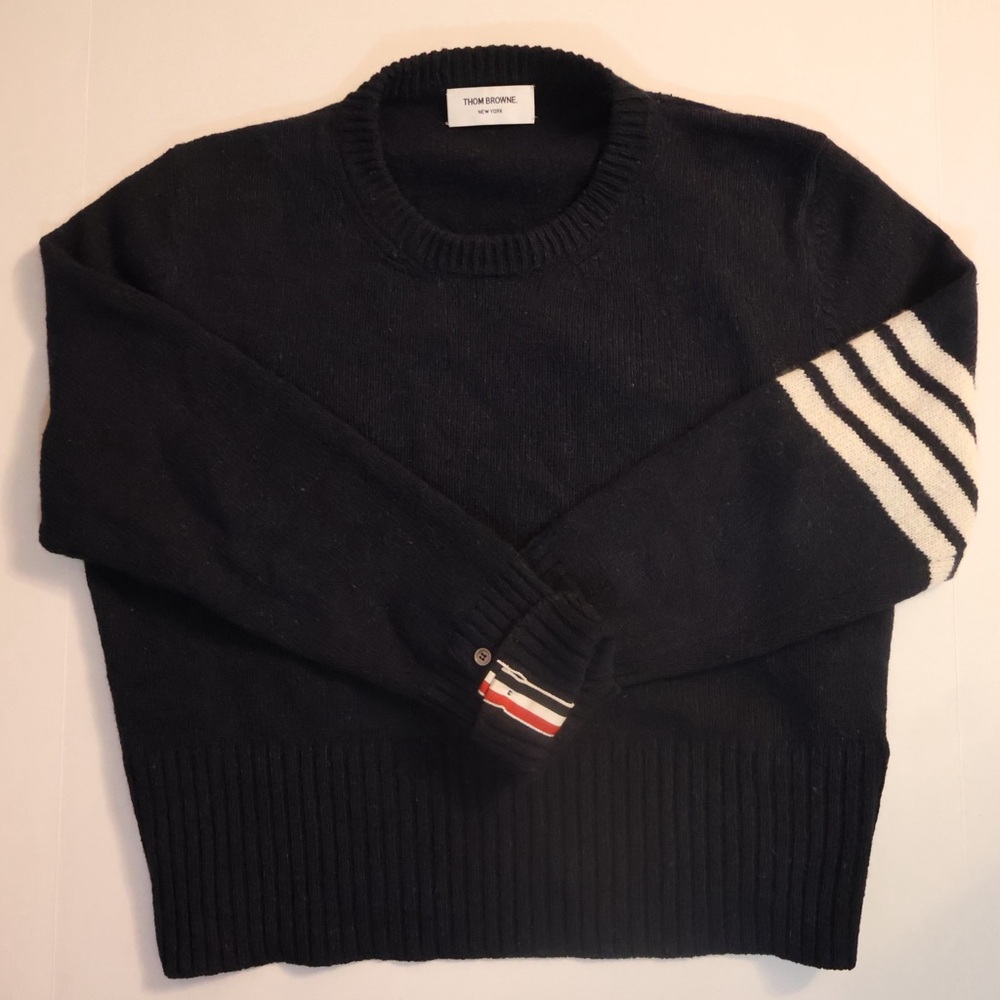 4-Bar Stripe Thom Browne Navy Crewneck Sweater EUC